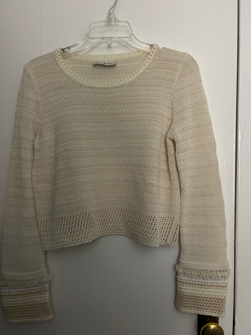 White + Warren Ivory Crochet Knit Sweater Top